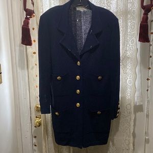 SEARCHING TO FIND!!…ST JOHN-NAVY SANTANA KNIT JACKET W/16! BUTTONS